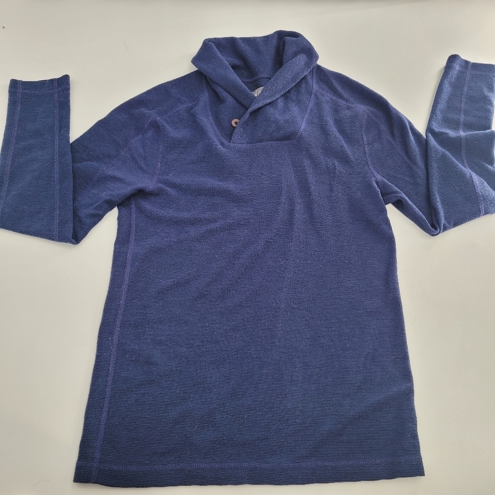 Ibex wool blend blue long sleeve sweater calor with buttons size small